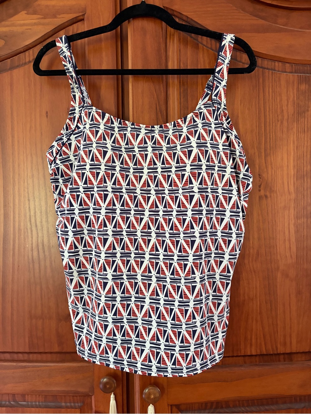 Lands' End Women’s Red, Navy & White Geometric Tankini Top Nautical Size 16